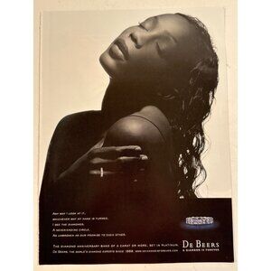 Vintage 2000 De Beers Diamonds Beautiful Black Woman Advertisement Print Ad